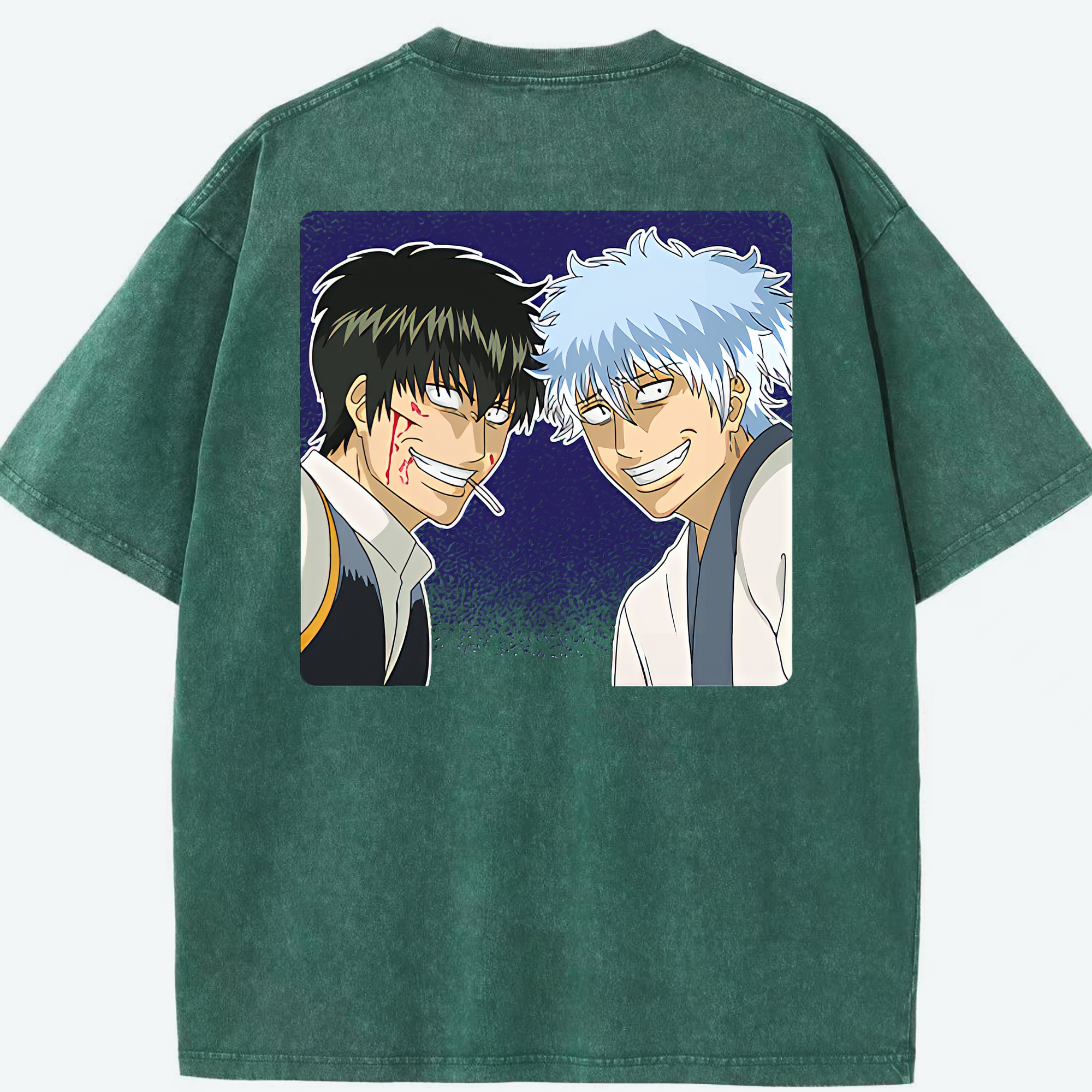 （画像用） ぎんたま 坂田銀時（さかたぎんとき） 神楽 志村新八（しむら しんぱち） GINTAMA Sakata Gintoki Kagura Shimura Shinpachi 綿100% ヴィンテージ風 半袖Tシャツ（背面プリント）